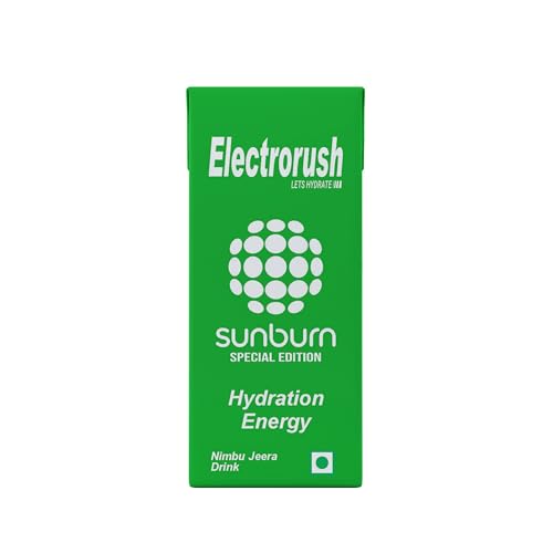 Image of Electrorush Sunburn Nimbu Jeera Hydration Energy Ready-to-Drink 250ml (Pack of 10) | Energy Beverage with Electrolytes, Caffeine & Vitamins | Nimbu Jeera Flavour | Instant Energy & Hydration Support
