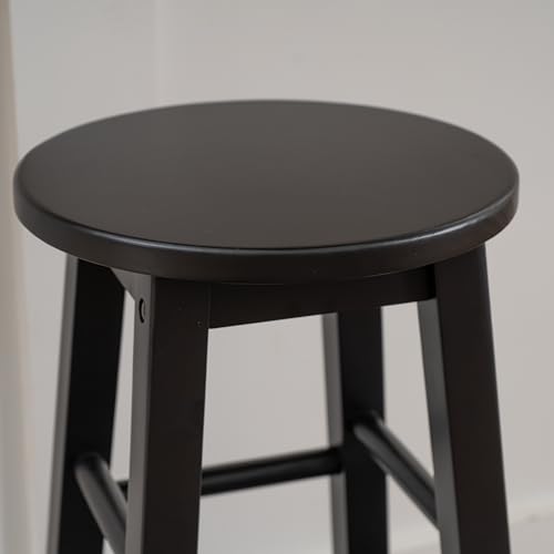 Image of Linon Zeke Black Solid Wood Backless Round Counter Stool with 24 Inch Seat Height