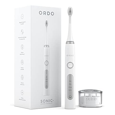 Ordo Sonic Electric Toothbrush Advanced Smart Tech with 4 Brushing Modes Fast Rechargeable Battery and Silicone-Polishing Element USB Charger for Adults White/Silver Cover