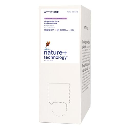 ATTITUDE Dish Soap Refill, EWG Verified, Plant-Based & Vegan Dishwashing Liquid, Naturally Derived, Olive & Coriander Scent, 135.3 Fl Oz