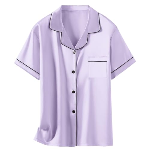 Image of Girls & Womens Satin Pajamas Set, Silk Button-Down Sleepwear 2 Piece Nightwear, 3 Years - Women XXL