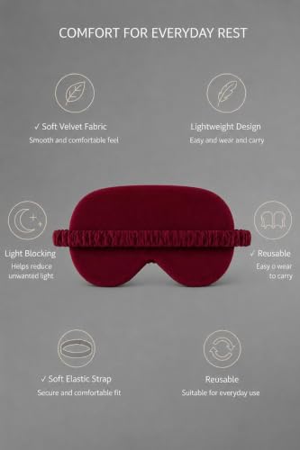 Image of Eye Mask for Sleeping for Women, Velvet Super Soft Sleep Mask Blind Fold for Comfortable Sleep, Travelling, Meditation & Relaxation, Eye Pad for Girls, Blind Fold for Sleeping - Maroon (Pack of 1)
