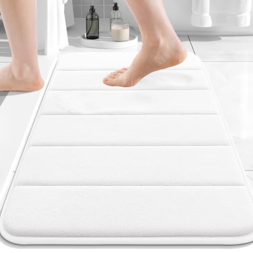 Image of Buganda Memory Foam Soft Bath Mats - Non Slip Absorbent Bathroom Rugs Rubber Back Runner Mat for Kitchen Bathroom Floors 17 inch x 24 inch, White