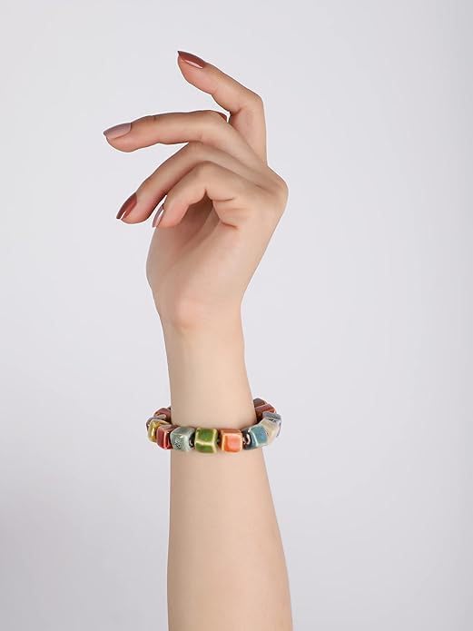 DATOA Bohemian Colorful Round Square Ceramic Beads Bracelet Boho Beaded Jewelry for Women - Image 2