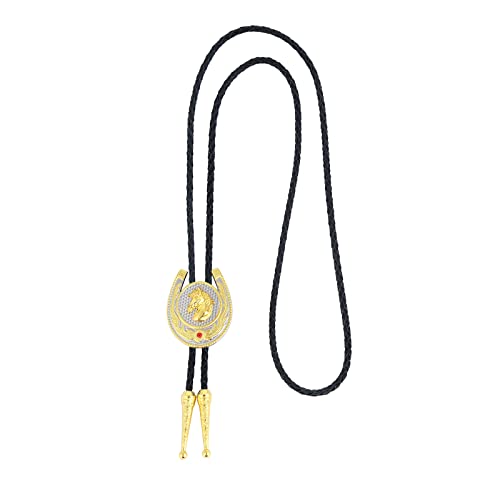 Image of Jeilwiy Bolo Tie for Men, Western Cowboy Golden Longhorn Bull Eagle Horse Cowboy Hat Bolo Necklace Leather Necktie for Women
