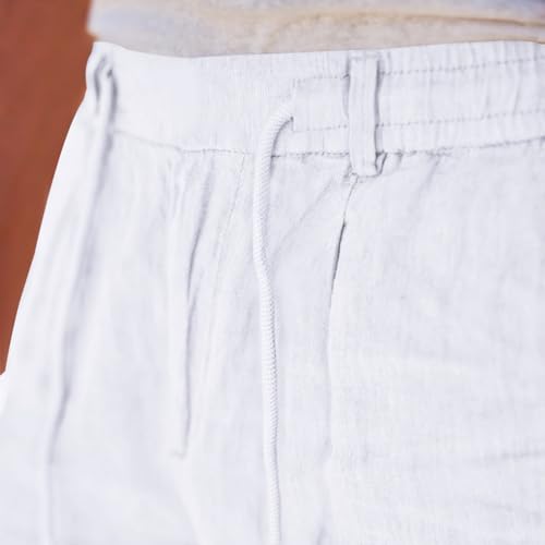 Men's Linen Pants Solid Color Drawstring Waist Casual Straight Leg Summer Breathable Trousers4
