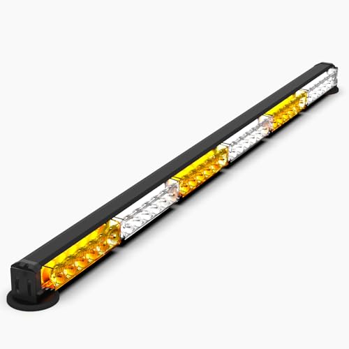 Image of 38 Inch Amber White Strobe Light Bar Emergency Warning Safety Lights with Strong Magnetic Base for Trucks Construction Vehicles