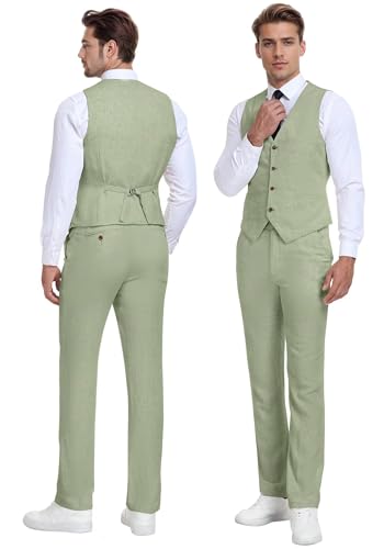 Terno masculino retrô de linho, praia, casamento, verão, caimento justo, 3 peças, leve, de linho, co