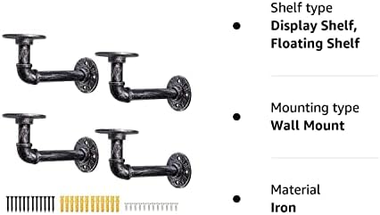 YAUNGEL 4PCS Pipe Shelving Brackets, Industrial Pipe Shelves Vintage Wall Mounted Floating Shelves for Book Home Decoration Photo Frame - Silver 15 * 8CM
