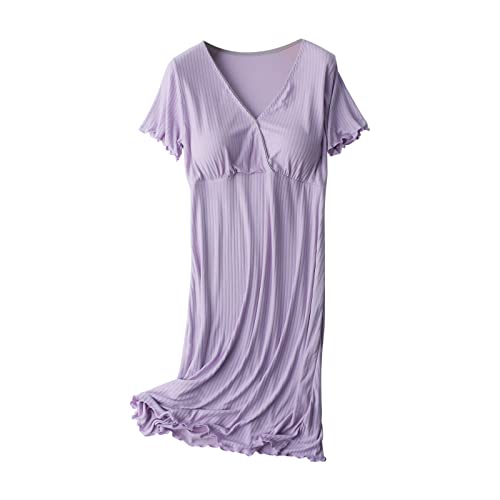 Plus Size Maternity Nursing Dress Maternity Nightgown Sleepwear for Breastfeeding Maternity Dress Comfy Loungewear for Pregnancy Sale Items Clearance Purple 3X