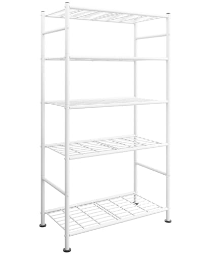 Storage Shelves - 5 Tier Shelf Organizer, Heavy Duty Garage Shelving Unit with Leveling Feet, Stable Metal Shelves Organizer for Pantry, Kitchen and Closet, 33.0" W x 12.6" D x 72.0" H, White