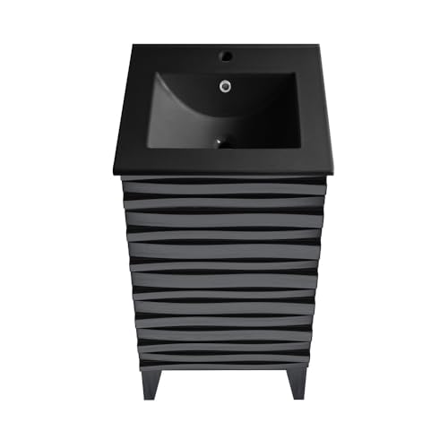 Image of Swiss Madison Cascade 18 in. Black Oak Bathroom Vanity with Black Ceramic Sink Top