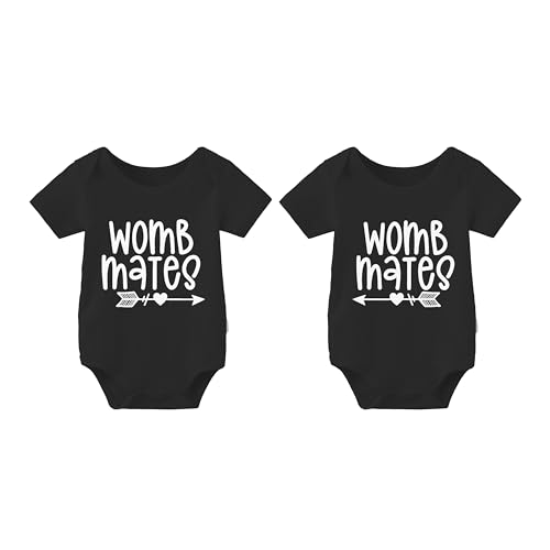 Image of YSCULBUTOL Baby Twins Bodysuit Womb Mates Newborn Baby Romper Unisex Toddler Outfits Cute Baby Clothes Set(Black 3m)