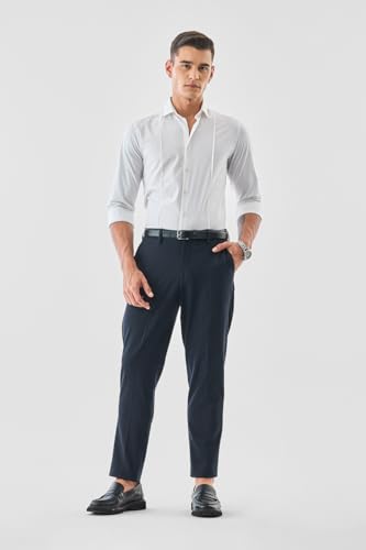 Image of SNITCH Men Formal Trousers | Tailored Pleated Design with Regular Fit & Smooth Texture | Premium Polyester Blend for Office, Meetings & Special Occasions