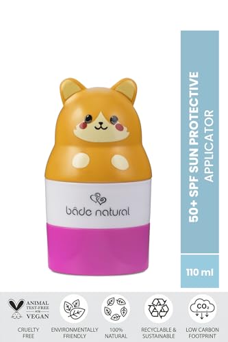 Image of Bade Natural Refillable Cat-Shaped Sunscreen Applicator for Kids - 3.7 fl oz (110 ml) Roll-On Bottle - Empty, Reusable Dispenser for SPF Lotion - Soft Applicator Tip, Travel-Friendly