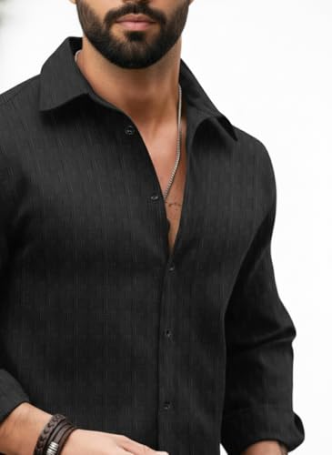 Image of Amazon Brand - INKAST Men's Regular Fit Button Down Dress Shirts Textured Long Sleeve Casual Hawaiian Shirt