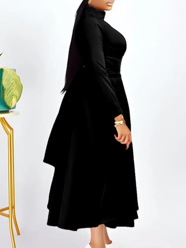 INR Women Elegant Long Dress Fashion Casual Dress High Waist Flowy Big Swing Dress3