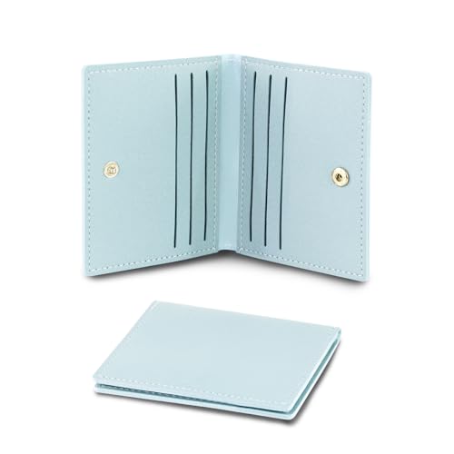 Image of AfitLulu Ultra-Thin Womens Card Holder, Solid Color Ladies Wallet Minimalist Credit Card Holder for Women with 8 Card Slots for Traveling, Shopping, Commuting (Blue)