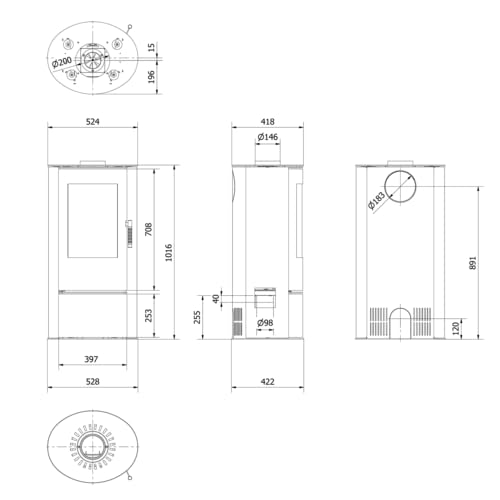 Freistehender Stahlherd ILDNORD LOKI 5,5 kW Kaminofen Stahl, Holzofen BImSchV Stufe 2