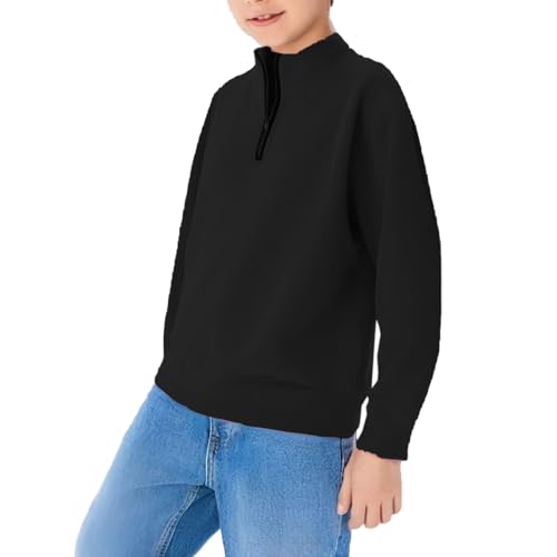 Boys Half Zipper Sweatshirts Cute Trendy Fall Pullover Tops for Youth Long Sleeve Sweater Workout School Sport Clothes Black