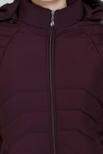 Image of Winter Puffer Jacket with Faux Fur Hood, Quilted, Full Zip, Burgundy