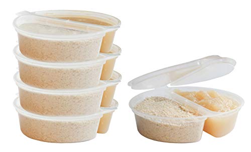 2-Compartment BPA-Free Disposable Food and Snack Freezer Storage Containers with Hinged Lids (3.5 oz 50 Pack) | Travel Snack Cups | Store Homemade, Organic Purees | Freezer Dishwasher Safe