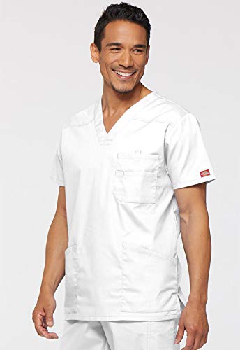 Image of Dickies Mens V-Neck Scrub Top with 5 Pockets - Medical & Nursing Uniform Shirt, Side Vents - 81906