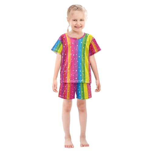 senya Short Sleeve Pajamas Sets Summer Cotton Sleepwear Rainbow Stripe Star3