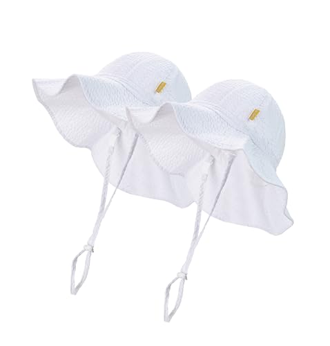 Image of Baby & Toddler Wide Brim Sun Hats UPF 50+ Sun Protection Bucket Cap Cute Adjustable Hat in Seersucker