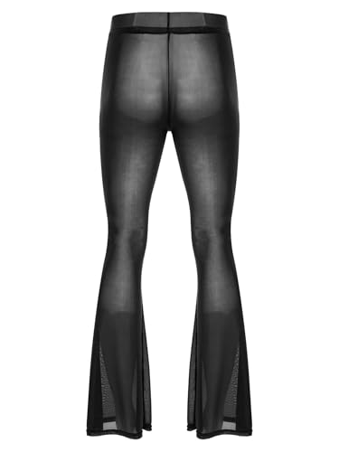 FEESHOW Men's Elastic Waist Sheer Pants Mesh Flared Bell Bottom High Waist Cover Up for Beach Club4
