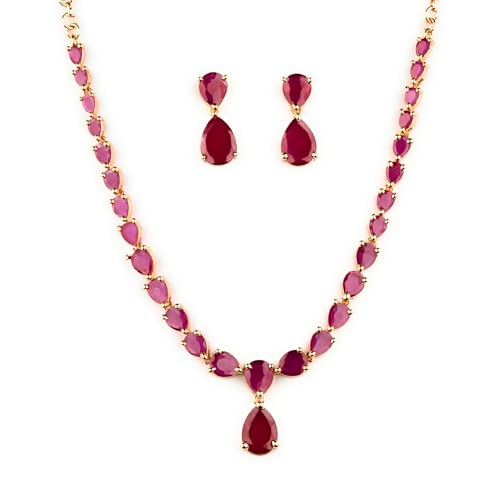 Image of Sasitrends Micro Gold Plated American Diamond Ruby stone Studded Necklace Jewellery Set