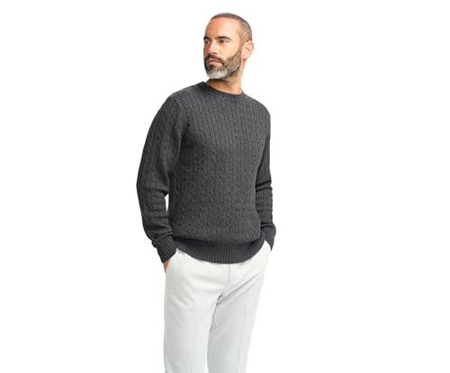 Men’s Wool Cable Knit Jumper, Crew Neck Long Sleeve Winter Pullover Knitwear