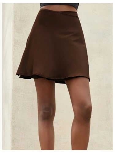 Floerns Women's Elegant Wrap Tie Back Short Skirt High Waisted Satin Skirts3