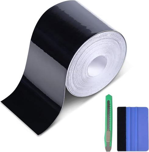 Foneso Film Covering Noir Brillant (10cm x 9m), Bande Vinyle Adhésive Idéale pour Chrome Delete/Déchromage, Protection des Bords et Seuils de Porte