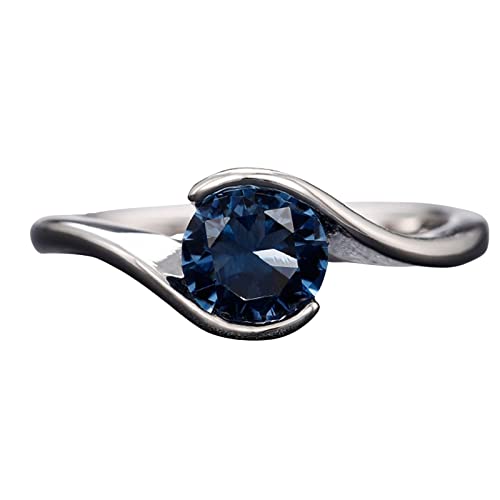 925 Sterling Silver Plated Round Blue Cubic Zirconia Solitaire Bypass Wedding Band Ring Engagement Ring for Women