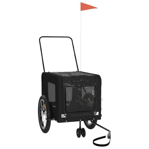 vidaXL Pet Bike Trailer, Pet Cart Carrier for Small Dogs, Dog Bike Trailer with Flag, Dog Bicycle Wagon Cargo Bike Cart, Black Oxford Fabric and Iron