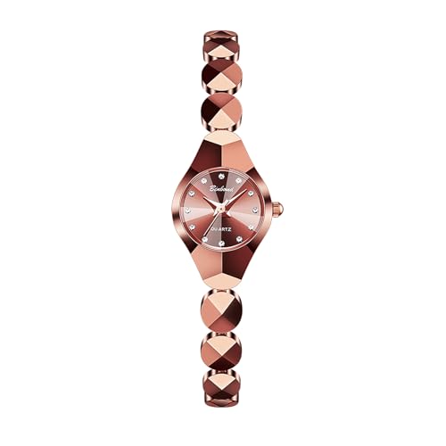 JewelryWe Women Business Bracelet Watch: Ladies 3ATM Waterproof Analog Quartz Diamond Marker Geometric Faceted Case Detachable Stainless Steel Band Small Face Wristwatch