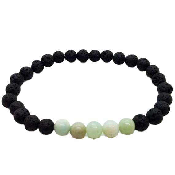Bracelet anti stress amazonite naturelle et perles de lave 6mm