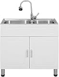 CHOUREN Kitchen Sink Freestanding Utility Sink Cabinet Integrated 304 Stainless Steel One-Piece Sink Laundry Wash Basin with Faucet, Size 29.5" x 15.7" x 30.7"