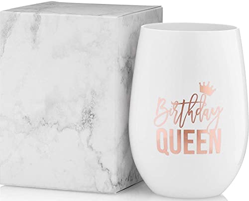 Loco Llama Birthday Wine Glasses - 100% Unbreakable Tritan Plastic With Foil Accents - 16 Ounces (Rose Gold Queen) #TOP16