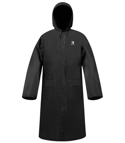 RainRider Long Raincoat for Adult Waterproof Lightweight Rain Jacket Reusable Rainwear(Black,L)