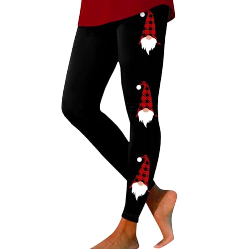 Weihnachtskleid Damen Weihnachtsbluse Casual Fashion Weihnachten Bedruckte Sportgamaschen Lässige Yoga-Leggings (Black, XXL)