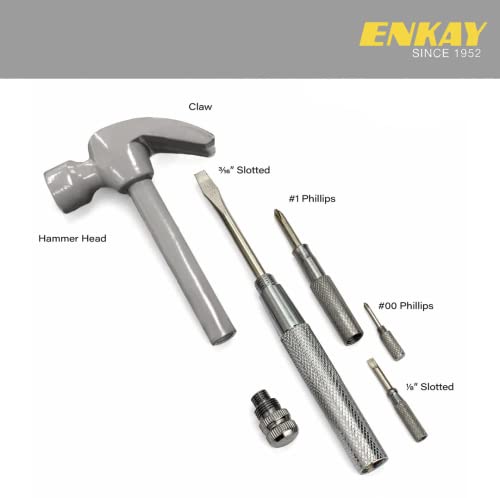 ENKAY - 6 in 1 Gray Hammer and Screwdriver, Multifunction Claw Hammer Tool with Color Print (Gray)