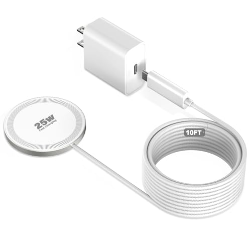 25W Magnetic Wireless Charger, 10FT Fast Charging Pad Wireless Charge for iPhone 17 16 /AirPods3/2/Pro/for Galaxy S26 Ultra/Pixel 10 Series, Portable Charger for Desk& Travel(1Pack,White) - image 1