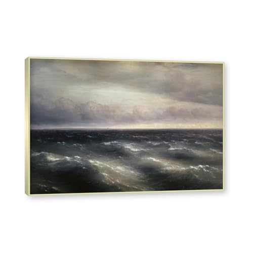 Tableau sur toile Seaside Storm Aivazovsky : sublimez un mur vide avec un cadre champagne