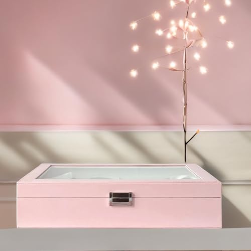 UnionPlus 8-Slots Sunglasses Case Organizer, Eyeglass Glasses Display Holder Collector, Multiple Sunglasses Storage Case, Pink