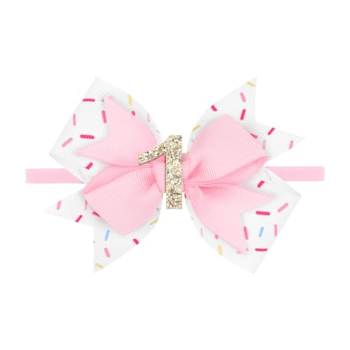 YanJie 4'' Baby Girl Birthday Hair Bow for 1 Year Old Newborns Sprinkle Glitter Birthday Infant Headbands Hair Accessories with Pink Frosting Bows