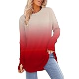 chemise femme a carreaux bleu Générique Pull 𝐄Sprit Femme Tuniques pour Femmes à avec des Leggings, Chemises à Manches Longues avec Trou pour Le Pouce, col du Cou, courbées Blouse Longue Femme (Red, XL)