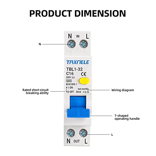 18MM Mini Circuit Breaker RCBO 1P+N 6KA 230V 50/60Hz Din Rail Mounting Residual Current Circuit Breaker Type A 30mA Overload Over Current Leakage Protection (25A)