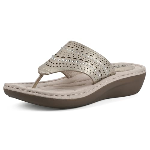 Image of CLIFFS BY WHITE MOUNTAIN Women's Comate Rhinestoned Mini Wedge Flip Flop Sandal